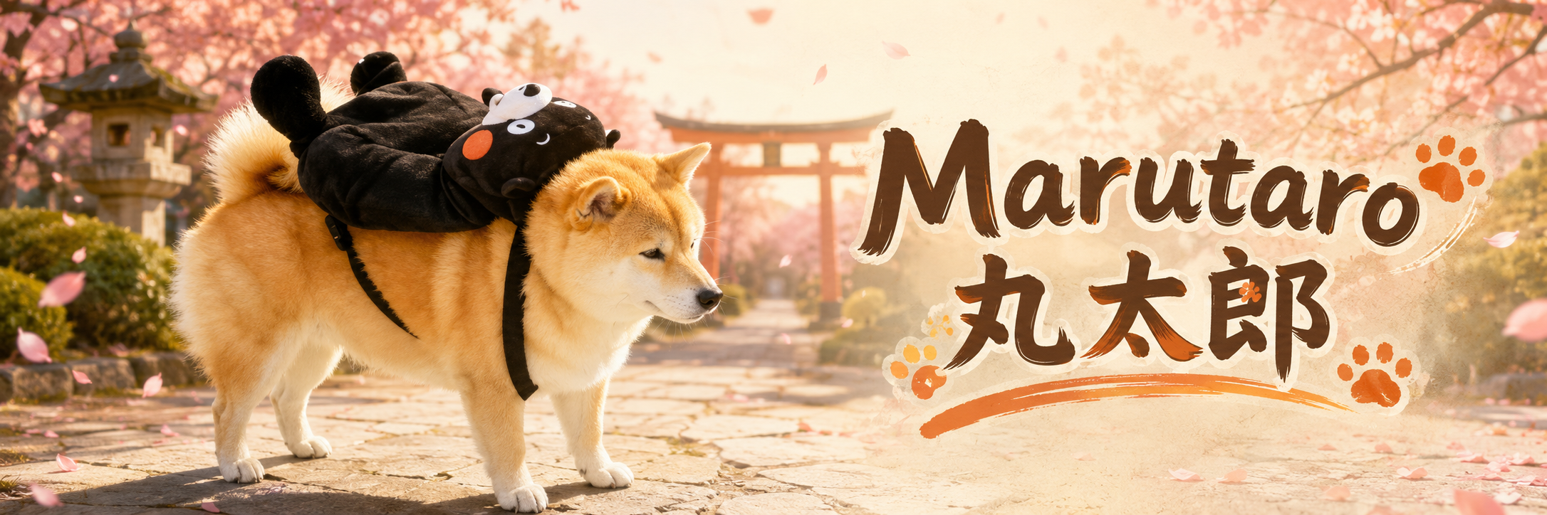Marutaro under cherry blossoms with a Kumamon backpack — Marutaro / 丸太郎