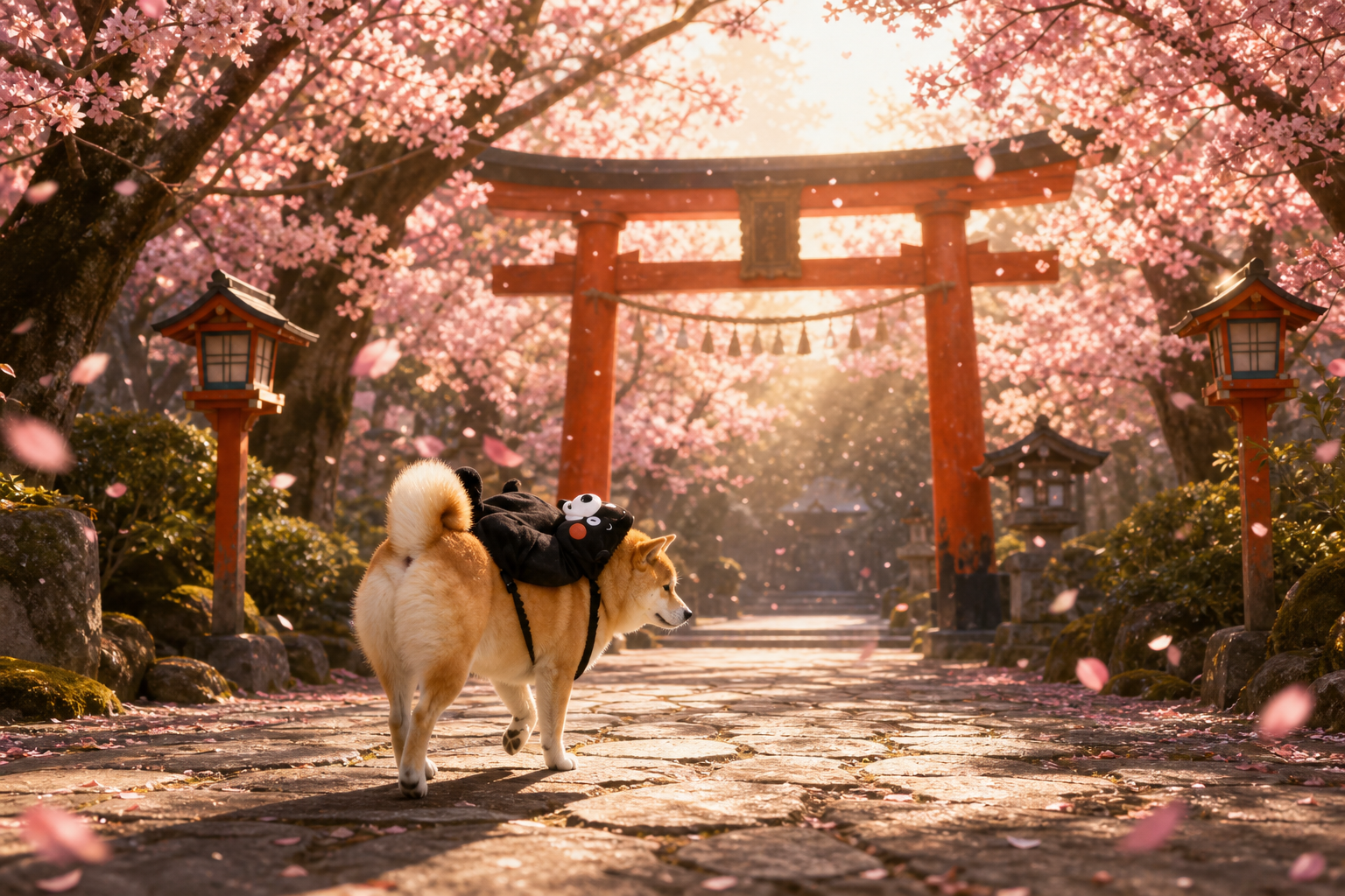 Marutaro walking toward a torii gate